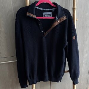 English Laundry Black Zip Up Sweater with Brown Trim